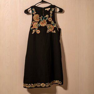 Blush Noir Embroidered Floral Black Shift Dress – Size M